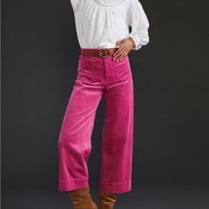 Maeve by Anthropologie “Colette” Cropped Wide Leg Corduroys in Fuchsia Sz 28